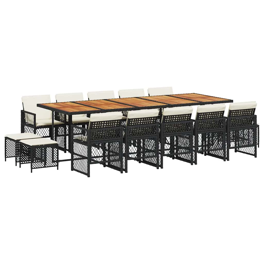 Vidaxl 15-Cz. Garden Furniture Set With Cushions, Black, PE Rattan