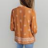 Women Shirt Loose Fit V Neck Printed Button Placket Shirt Tops Half Sleeve Breathable Summer Casual Tops