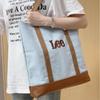 New Lee Denim+PU Artificial Leather Tote Bag, Shoulder Bag Medium Size Unisex Blue & Brown LE250114M