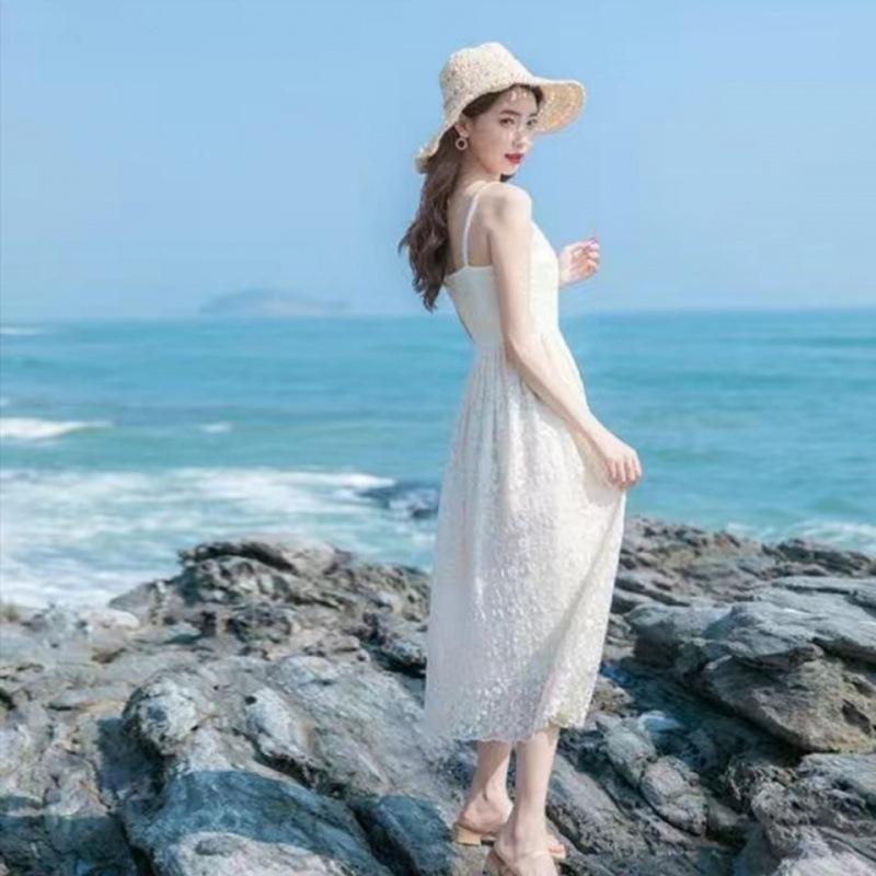 Mori Style Summer Spaghetti Strap Lace Dress – Slim Waist, Gentle Tea Break, French-Inspired