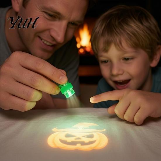 Plastic Projection Flashlight Halloween Finger Projector Light with Pumpkin Ghost Bat Patterns, Glowing Ring Toy for Kids, Spooky Party Prop LED Lamp