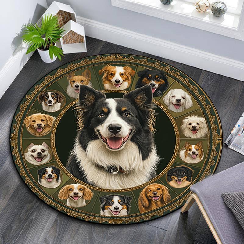 

Border Collie Round Area Rug,Carpet Rug for Living Room Bedroom Sofa Playroom Decor,Non-slip Floor Mat 80cmx80cm