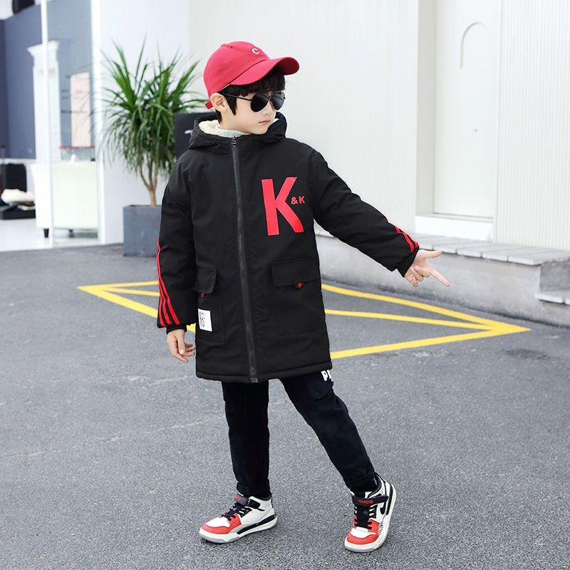 

Пальто из плюша для мальчиков, зимняя одежда, детская хлопковая куртка среднего и большого размера, верхняя часть для мальчиков, детская ветровка средней и большой длины 120