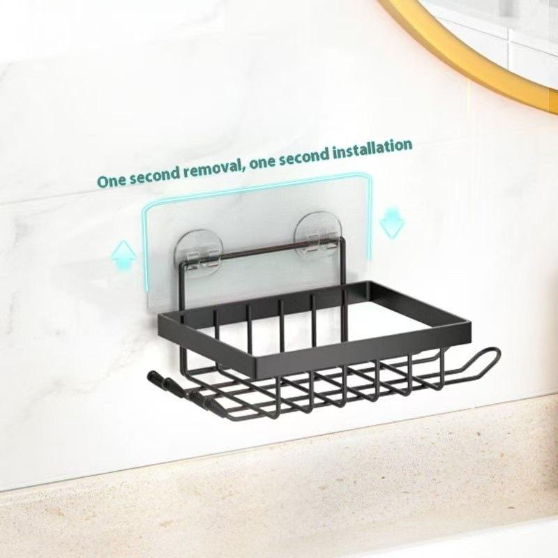 Iron Soap Rack, Punch-Free Soap Box, Bathroom Storage Organizer With Shaver Holder & Shower Hook For Space Saving