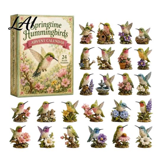 Calendario dell'Avvento di Natale 2026 Calendario Colibrì Set di Ornamenti in Acrilico a 24 Giorni con Figura di Uccello Bomboniere per Feste di Natale Albero Countdown Decorazione da Appendere,