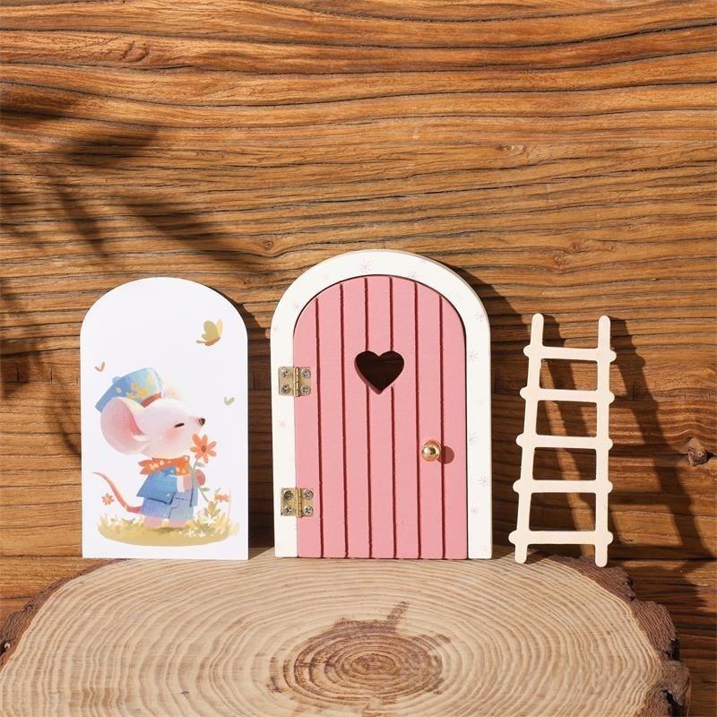 1 Set Exquisite Character Stickers Cute Pretend Play Wooden Arch Openable Door Toys Gift Montessori Wooden Fairy Door Kit