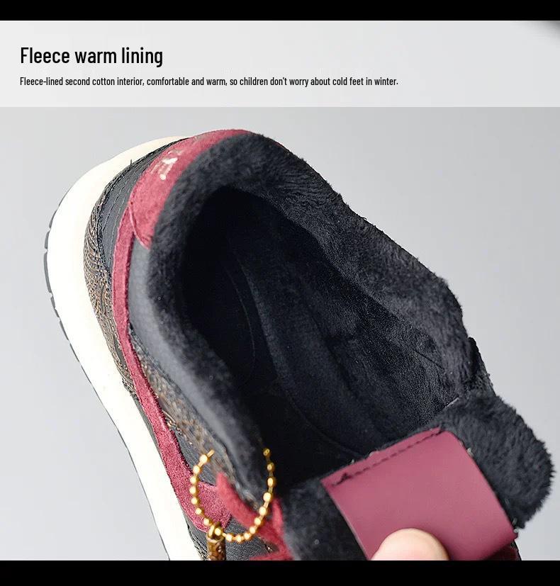 Boys' Winter 2025 Sun Wukong Black High-Top Fleece-Lined Cotton Shoes for Girls—Warm and Stylish Sports Shoes.