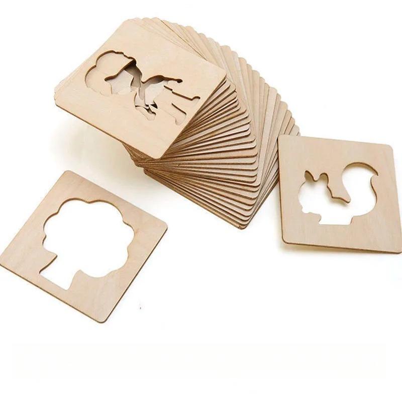 

20pcs Montessori Kids Drawing Toys Wooden DIY Painting Stencils Set Craft Toy Coloring Puzzle Educational Toys for Children Gift