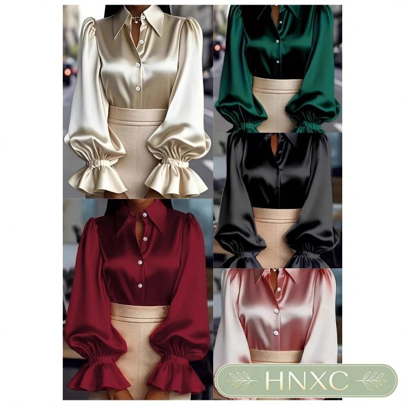 HNXC Women's Fashion Long Sleeve Autumn Winter POLO Neck Casual Blouses & Shirts Classic Exquisite
