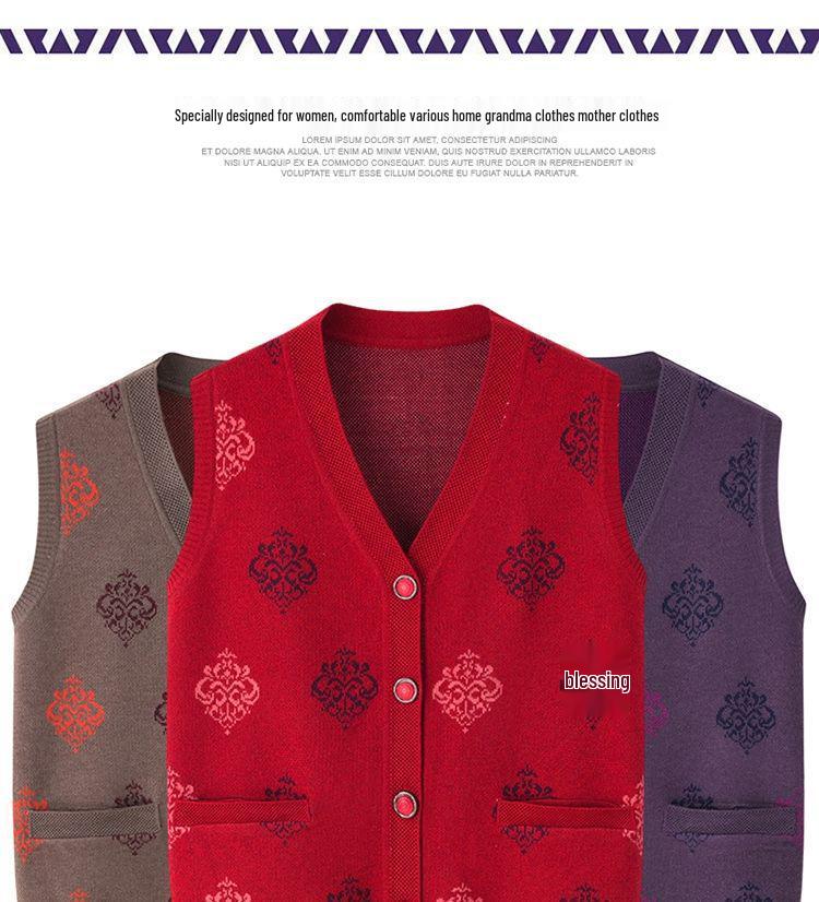 Elderly Women's Knitted Vest - Spring, Autumn & Winter Cardigan for Grandma and Mom