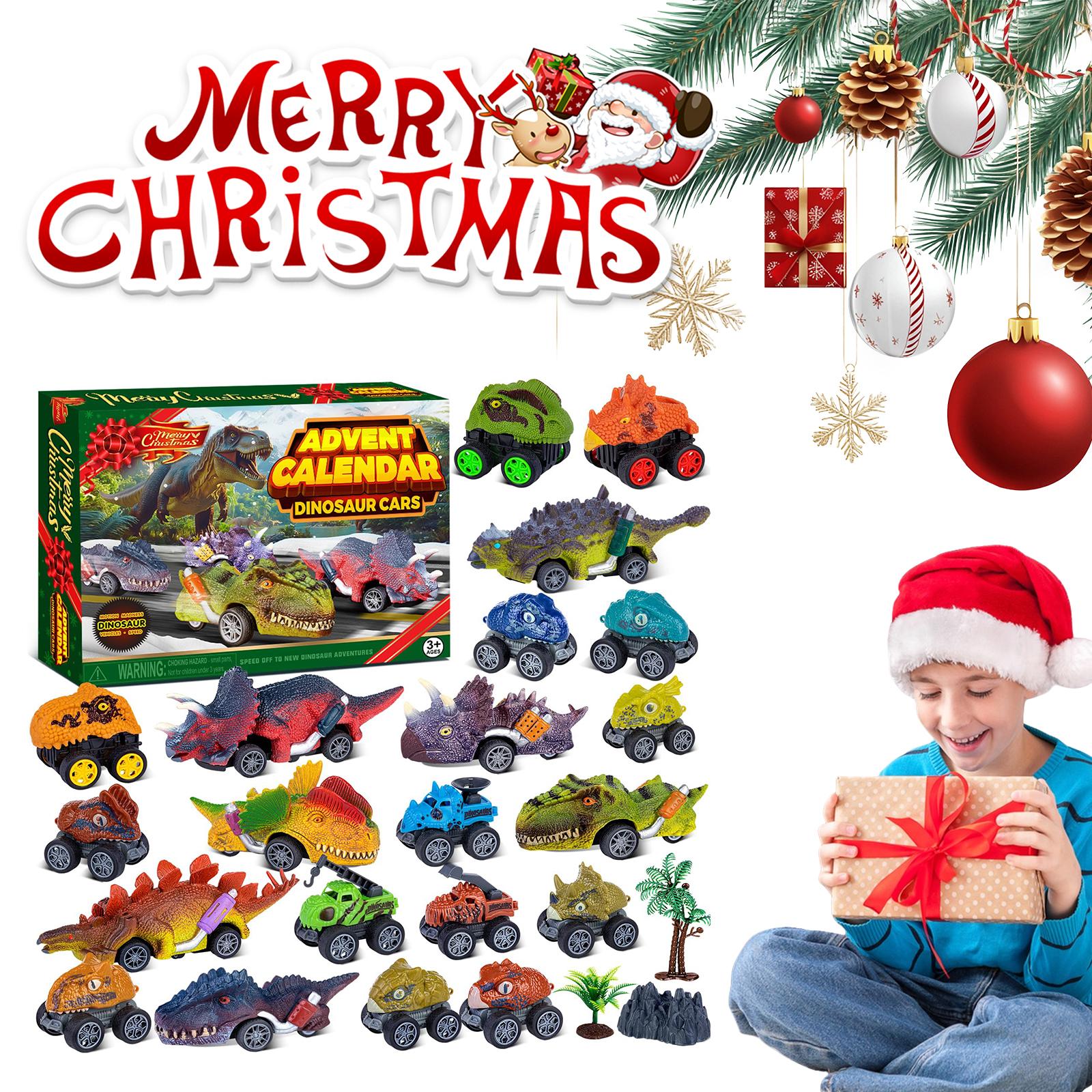 Адвент-календарь «Машинки-динозавры» 2025 Набор машинок с инерционным механизмом Рождественский адвент-календарь Календарь обратного отсчета до Рождества для мальчиков и детей China Mainland