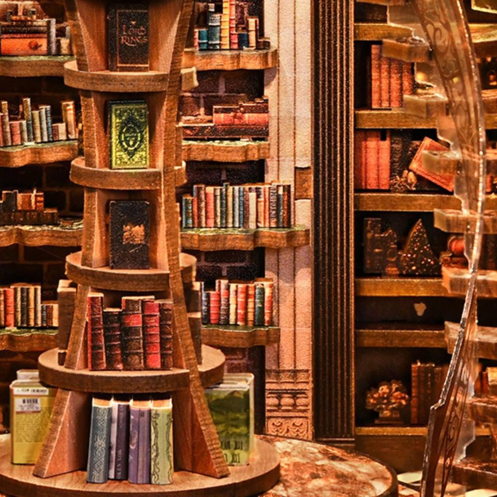Bibliotheks-Vignette mit Licht DIY Holzbausatz Beleuchtete Miniatur für Bastler, Erwachsene,