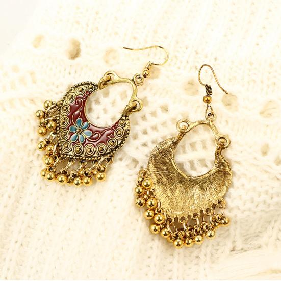 Bohemian Women Flower Bells Tassel Enamel Hook Earrings Party Banquet Jewelry