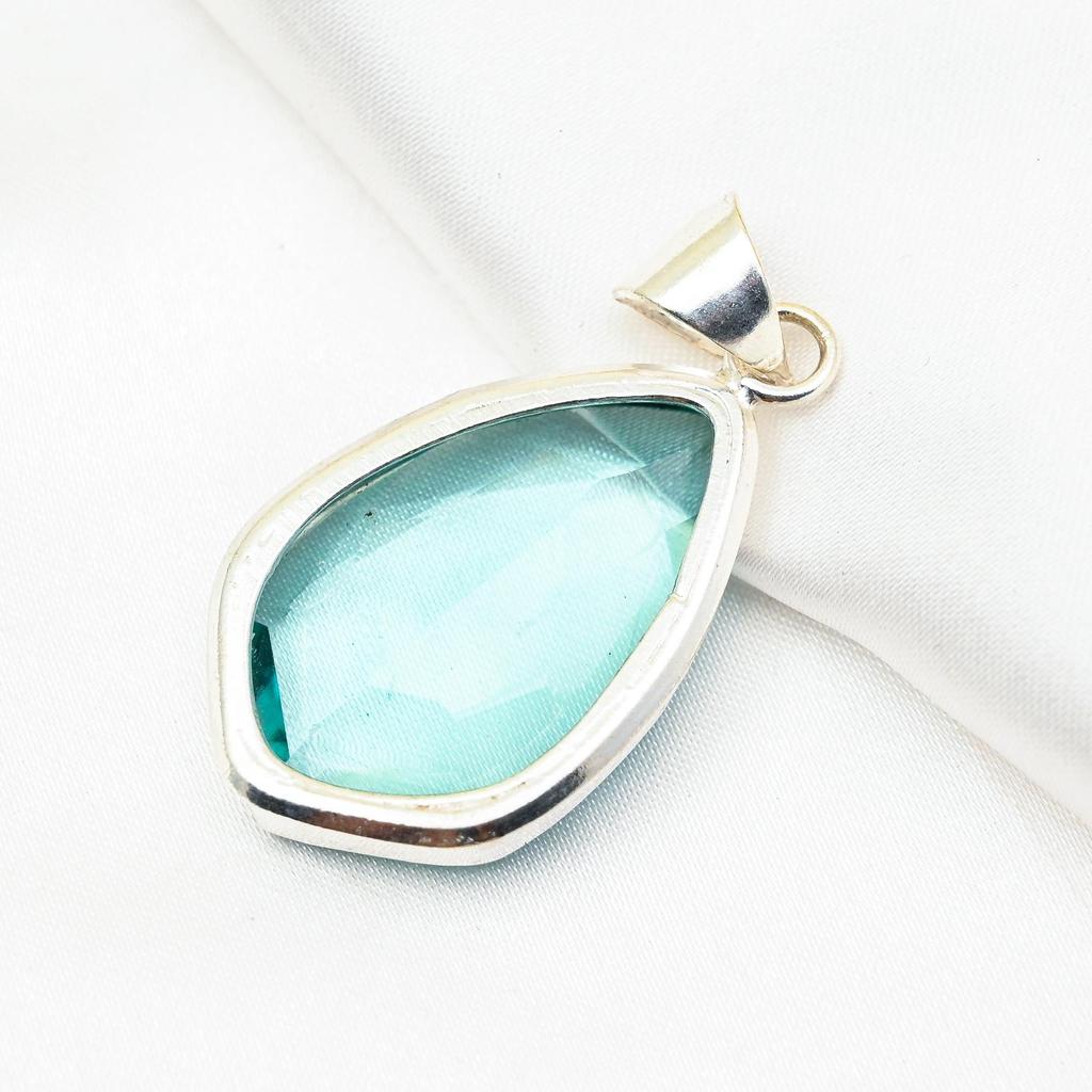 Wisiorek z apatytu akwamarynowego, wisiorek ze srebra próby 925, ręcznie robiona biżuteria z kamieni szlachetnych, prezent dla żony, nowy wisiorek