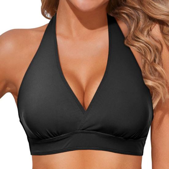 Women Swimming Bra V-Neck Design Lace-up Halter Beach Style Bikini Bra Sexy Solid