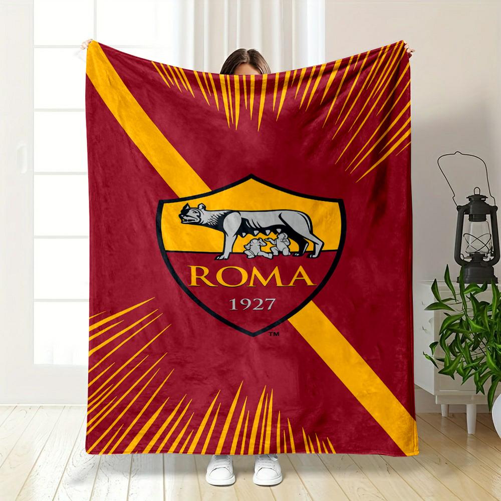 AS Roma Logo Design Printed Flannel Blanket for Bedroom, Living Room, Sofa, and Nap