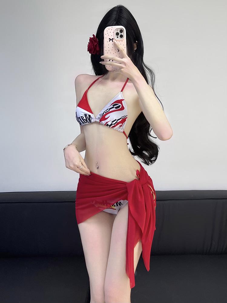 

Напечатанное Сексуальное Горячее Бикини: Раздельный купальник для женщин, купальник для маленькой груди, специальная распродажа для горячих источников Large красный