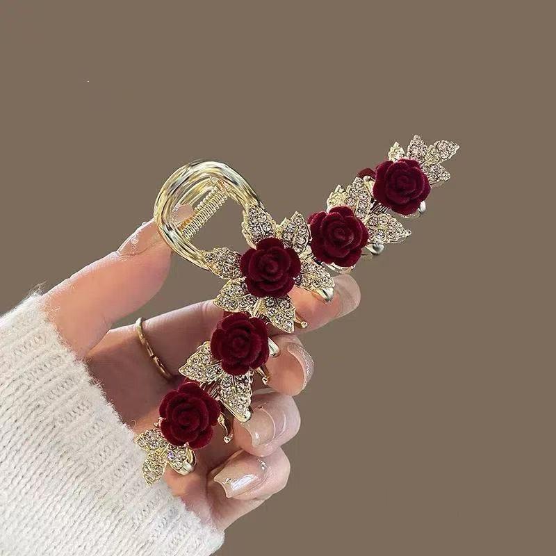 French Rose Hair Clip, Versatile and Stylish Women's Hair Clip, Metal Hair Bun Shark Clip Hair Accessory