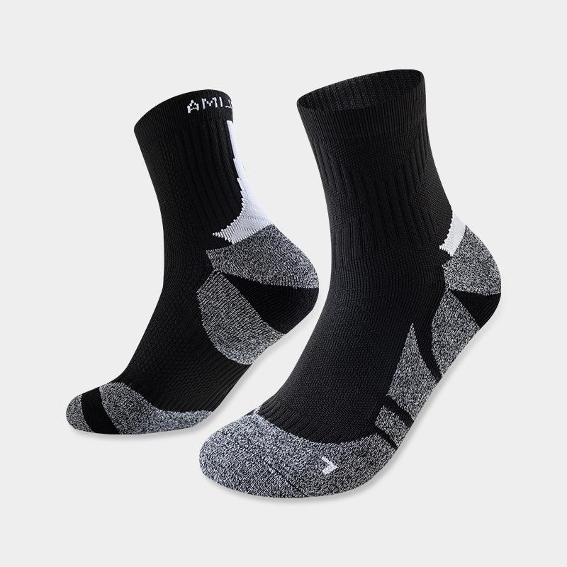 

Professional Running Socks Breathable Sweat Absorbing Anti-Slip Sport Socks Cushioned Shockproof Ankle Protection Marathon Socks M US 5-9 EU36-40 чорний