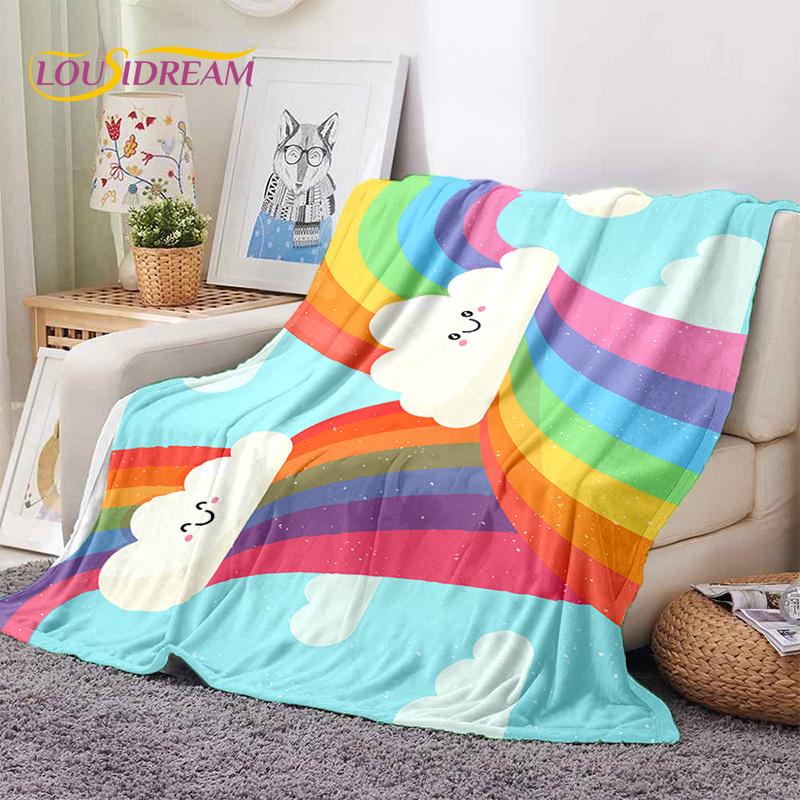 Rainbow Colour Illusion Cartoon Soft Flannel Blankets,Throw Blanket Comfortable Blanket for Picnic Beds Sofa Home Bedroom Gifts