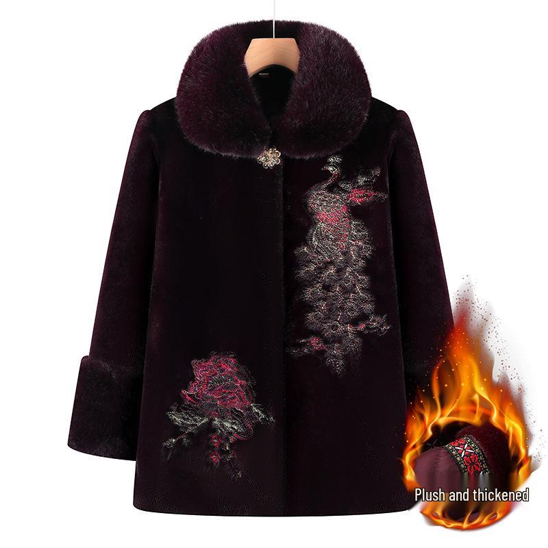 

Winter Cotton Jacket for Senior Women, Plus Velvet, Thickened, Suitable for Ages 60-80 2XL (for 105-120 jin) фіолетовий