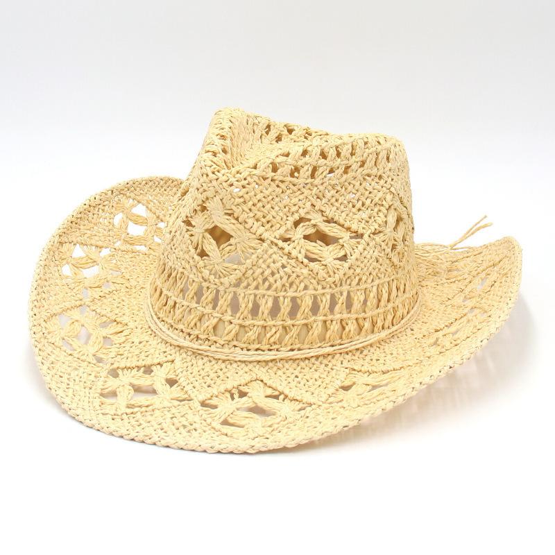 Hot-selling Hollowed-out Panama Straw Hat Women's Retro Straw Woven Western Cowboy Hat Men's Summer Sunscreen Beach Hat