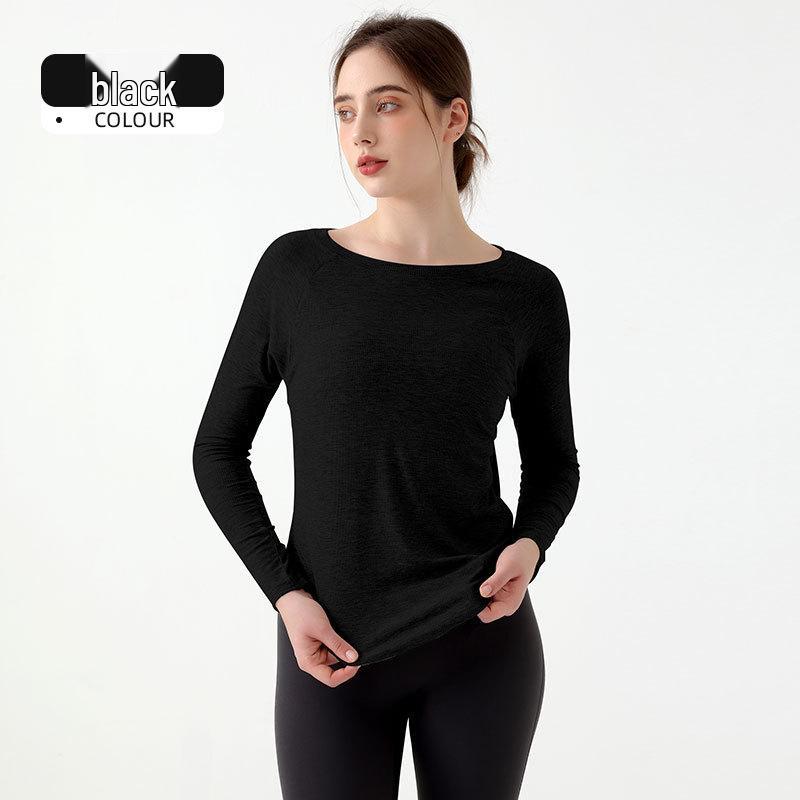 

Женский топ для йоги с длинными рукавами и открытыми плечами - повседневная драпировка телесного цвета для осени и зимы Large (8/10) чёрный