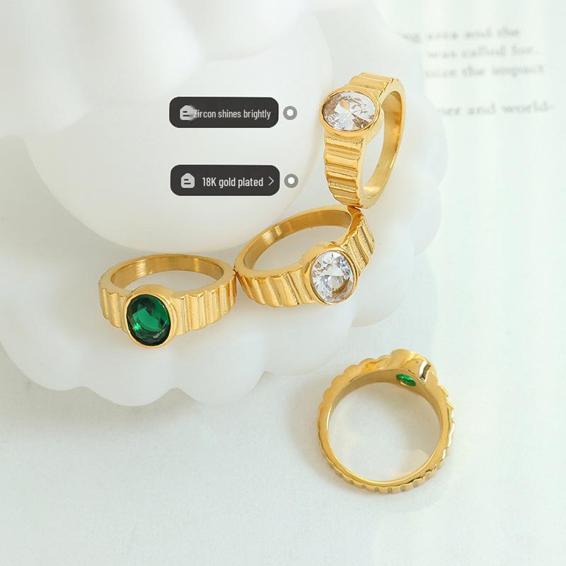 Retro Gold-Plated French Ring with White & Green Cubic Zirconia