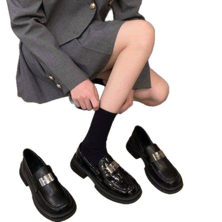 Shoes 2025 Platform British Style Small Leather Shoes One Pedal Versatile Black Loafer Single Shoes Women'S Spring And Autumn Fashion