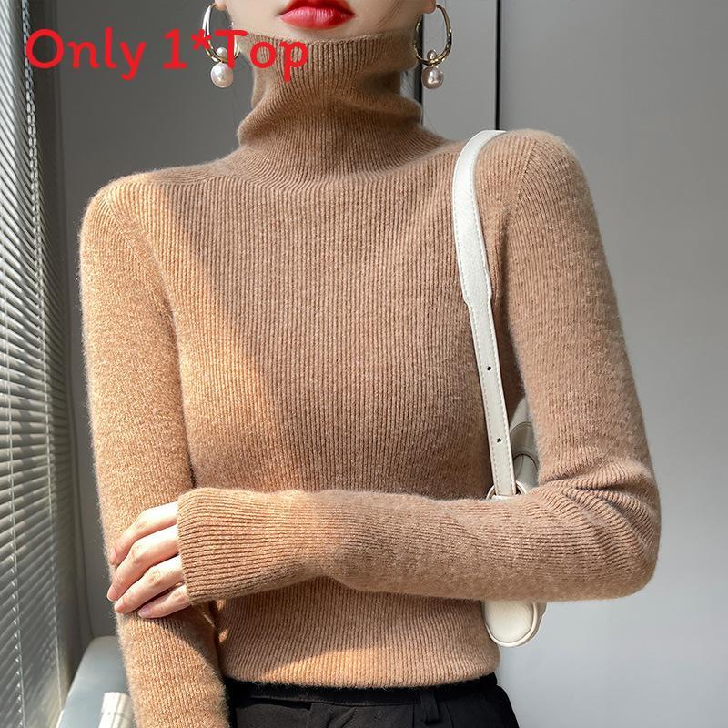 Korean Style Turtleneck Knit Sweater For Women With Ribbed Design For Casual Wear