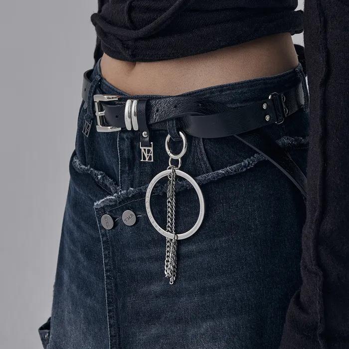 Minimal Cowhide Leather Belt [ Black ]