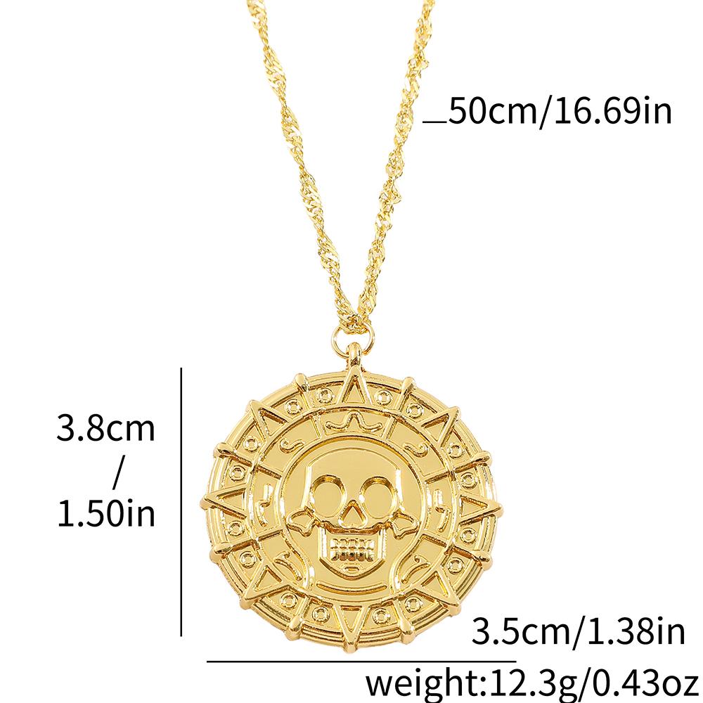 Pirates of the Caribbean Jack Sparrow Aztec Skeleton Skull Heads Coin Medallion Pendant Vintage Jewelry Necklace for