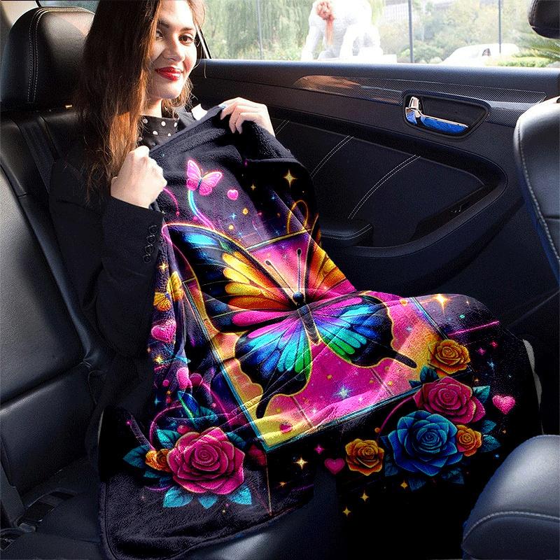 1pc Butterfly Printing Lightweight Flannel Blanket, Comfortable and Warm Blanket, for Camping Sofa Bed and Couch Office, in All Seasons