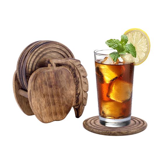 Divit Coasters Wooden for Drinks, Eco-Friendly, Absorbent, Antique Look Handcrafted Coasters (Apple)