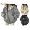 Lady Winter Coat Thick Fleece Lining Loose Hooded Long Sleeves Solid Color Double-sided Wear Zipper Closure Work Dating Travel Jacket