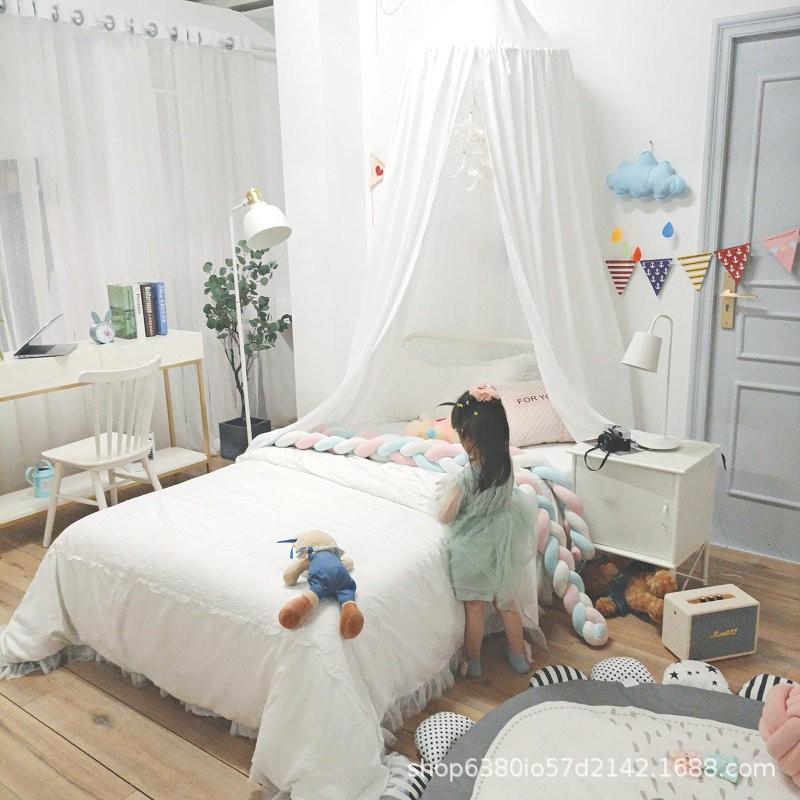 Kids Bed Canopy Tent With Mosquito Net Windproof Light-Blocking Dome Style No-Drill Installation Nursery