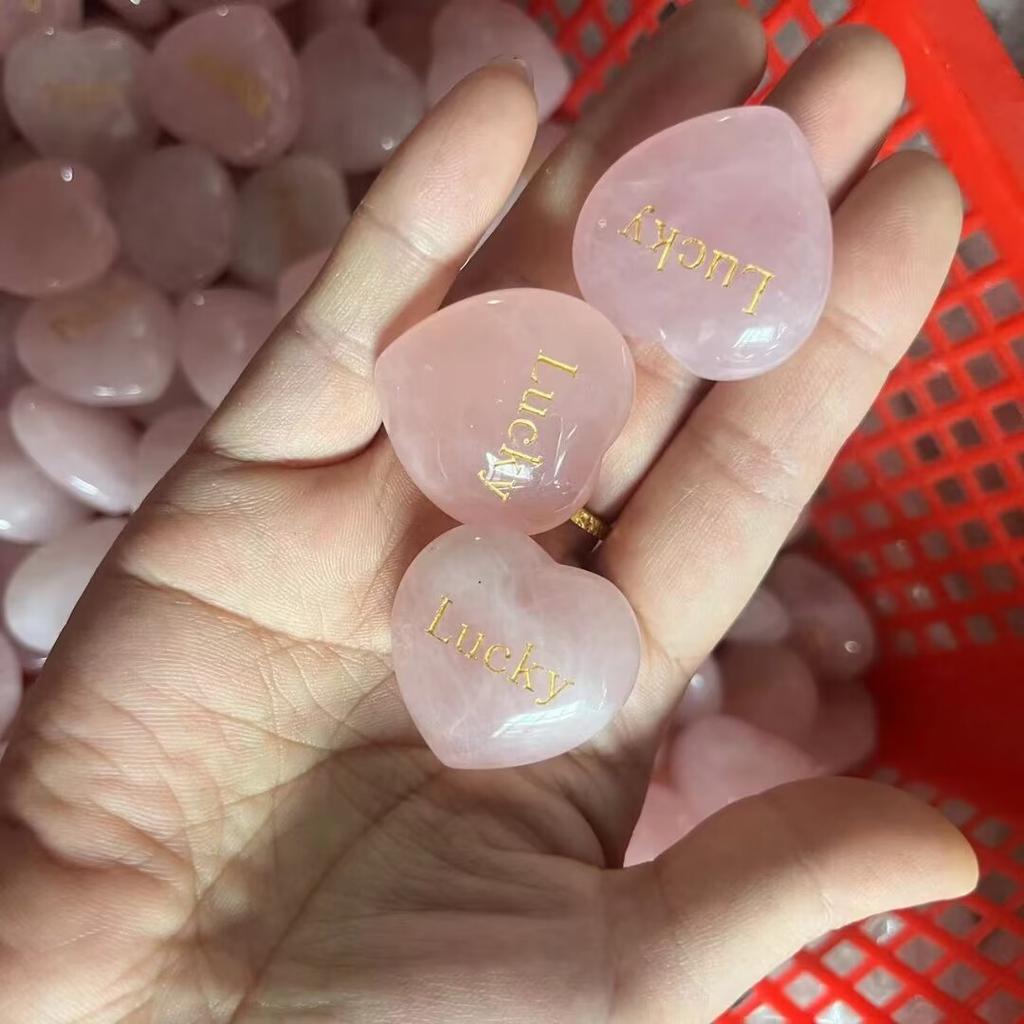 Random1pcs Rose Quartz Heart Inspirational Stone Engraved Love Natural Pink Crystal Valentine's Day Gifts