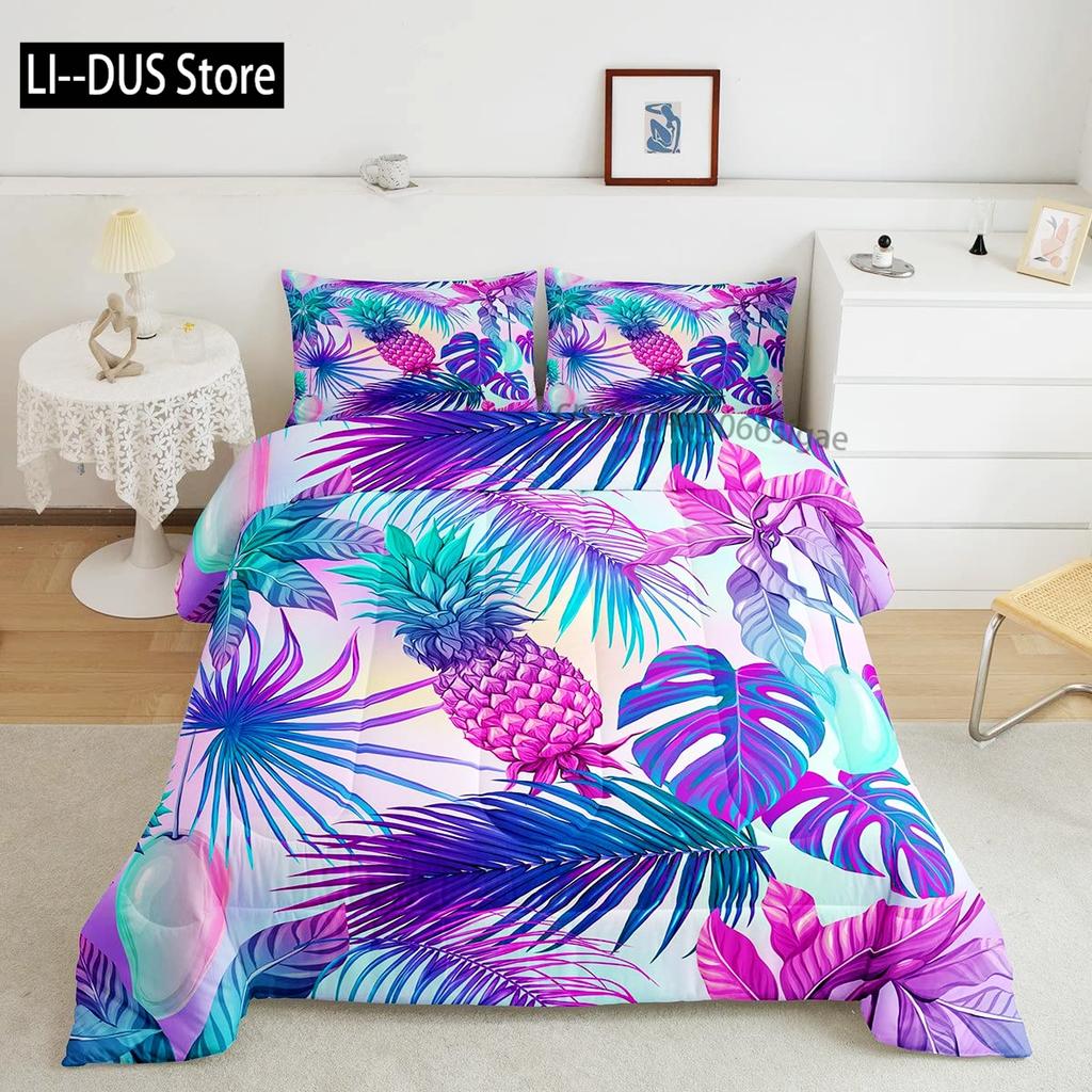 Pineapple Duvet Cover Set Tropical Theme Vintage Style Fruit Pattern Decor 3 Piece Bedding Set with 2 Pillow Shams Full Size