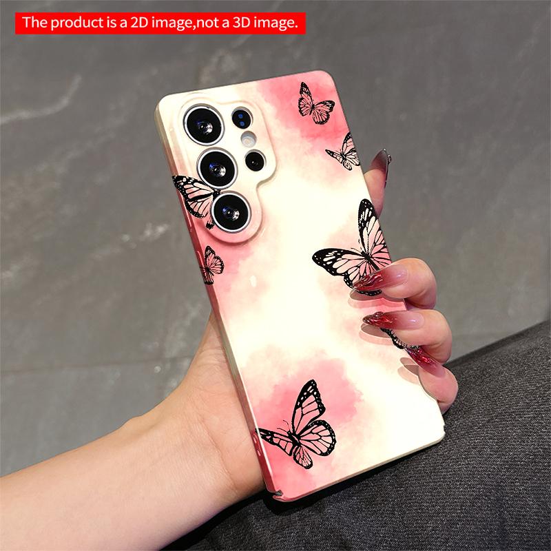 2DFlat Samsung phone case Pink Watercolor Butterflies Mobile Phone Case Applicable to Galaxy S22 S23 S24 S25ULTRA S26 A12 A13 A14 A15 A16