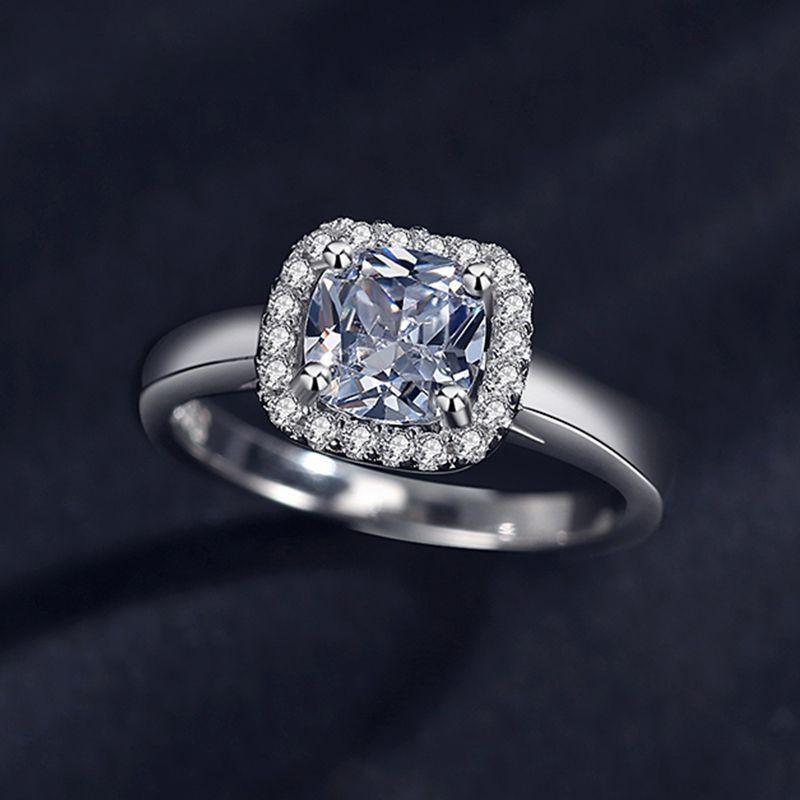 S925 srebro gruby kwadrat 6*6mm Moissanite pierścionek kobiety ślubne pierścionki z diamentami moda z certyfikatem GRA luksusowa biżuteria