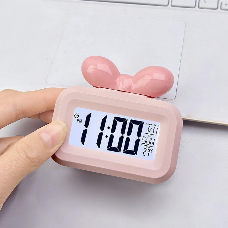 Big Bow Alarm Clock Mini Luminous Clock Multifunctional Cute Silent Portable Student Desktop Clock Clock