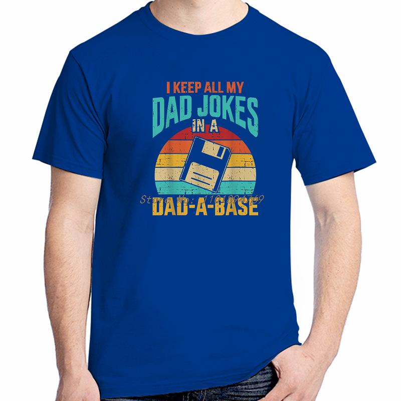 Vintage Fathers Day Gift Tshirt I Keep All My Dad Jokes In A Dadabase Funny Graphic T Shirts Summer Cotton Print T Shirt