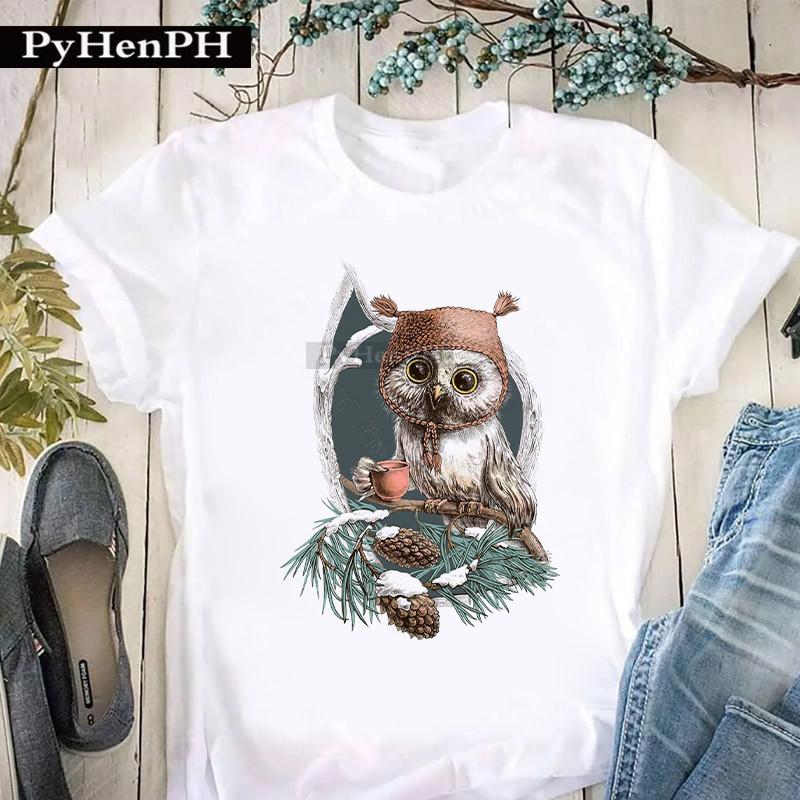 Womens Personalized Owl Print Graphic TShirt Short Sleeve Round Neck Summer Fashion Trend Aesthetic Top