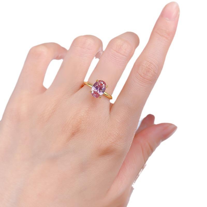 Zhuozhifan S925 Gold-Plated Sterling Silver Ring with High Carbon Diamond & Oval Morganite