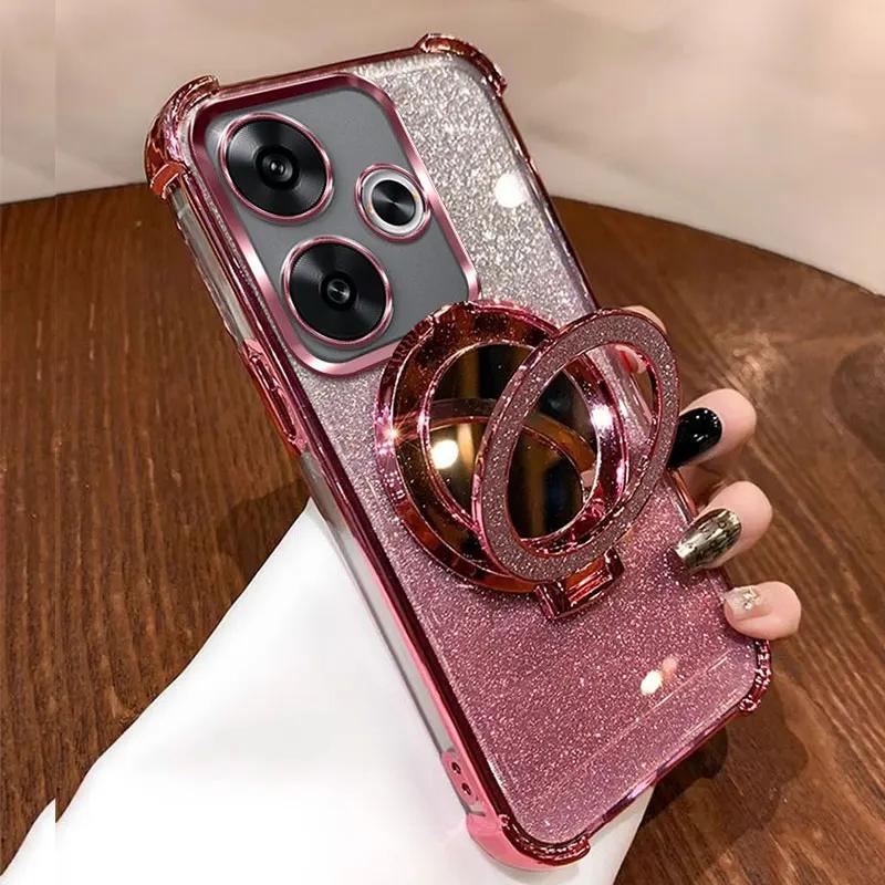

Чехол-подставка с зеркальным покрытием и блестками для Xiaomi POCO X7 X6 F7 F6 F5 Pro Для Redmi 14 Pro Plus 14T 13T Pro 14C Магнитная крышка POCO X7