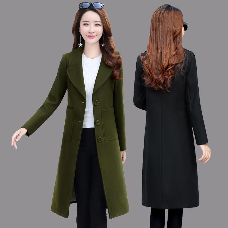 Dámské zimní vlněný dlouhý kabát Ležérní pevné tenké bundy Teplý kabát svrchní oblečení