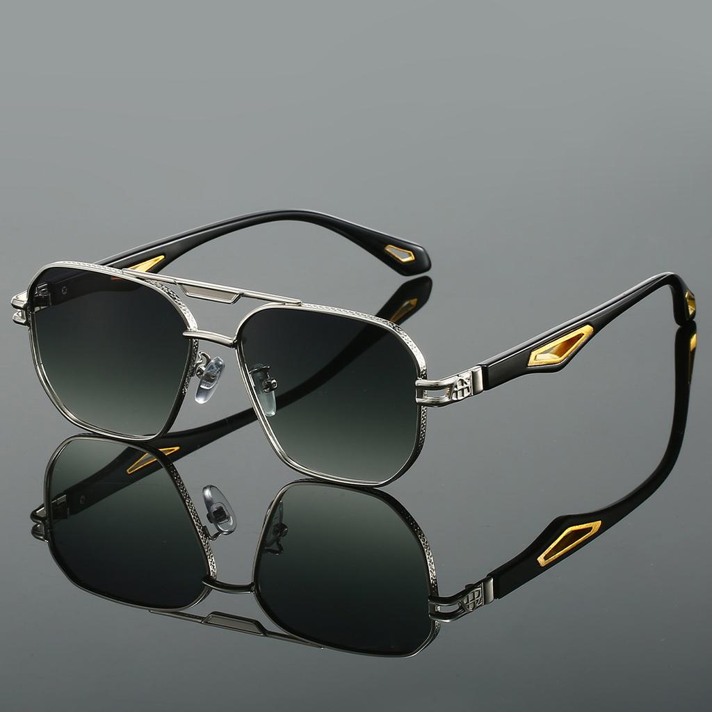 KAMMPT Vintage Square Sunglasses Men Classic Double Bridge Gradient Lenses Trendy Retro Designer Sun Glasses for Outdoor