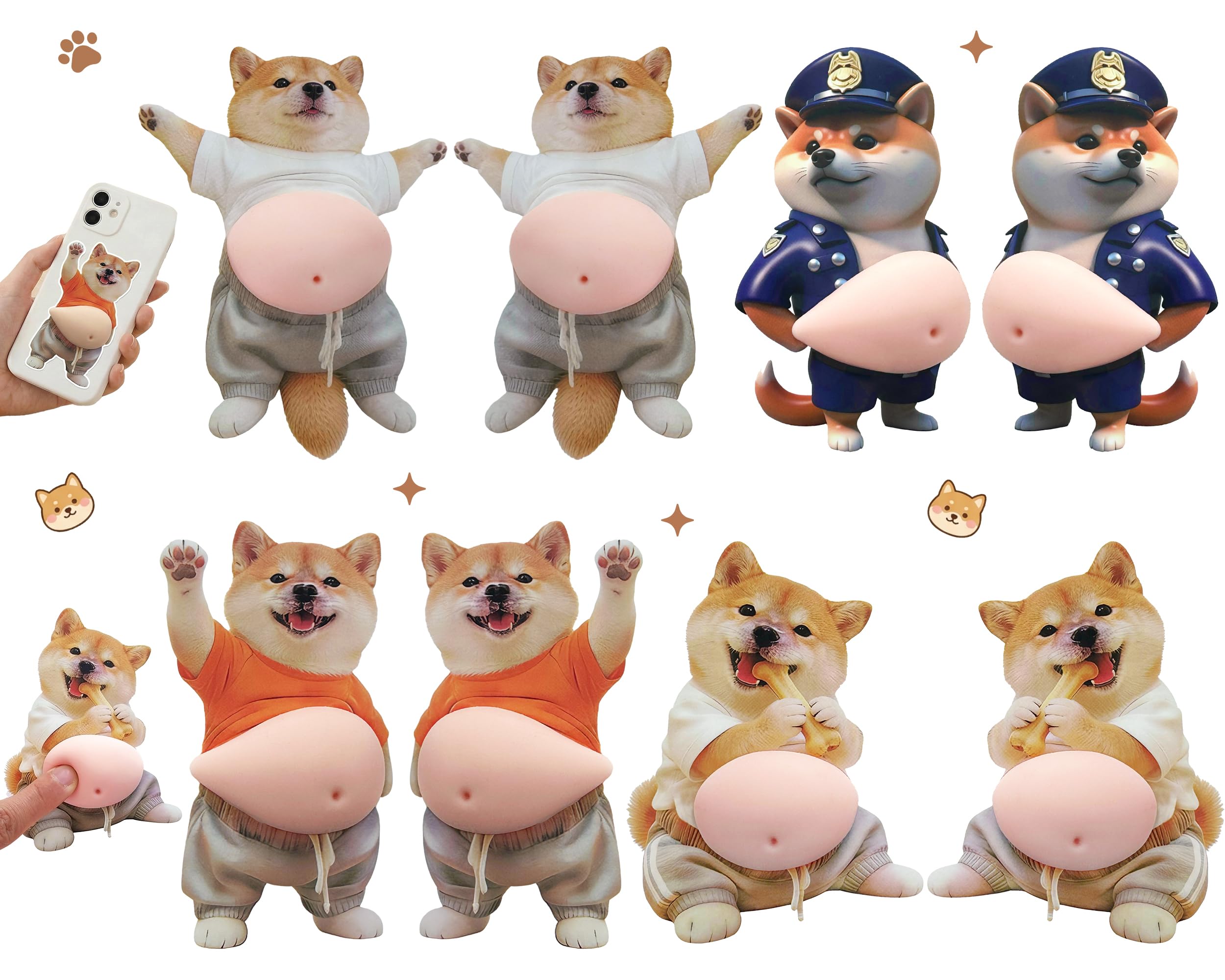 

GOKEI Squishy Belly Squeeze Toys for Cats and Shiba Calico 4 Sets H Stickers, 3D Stickers, Dogs, Inu, Cat, (8 Pieces) -
