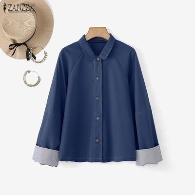 Women Turn Down Collar Loose Casual Long Sleeve Blouse