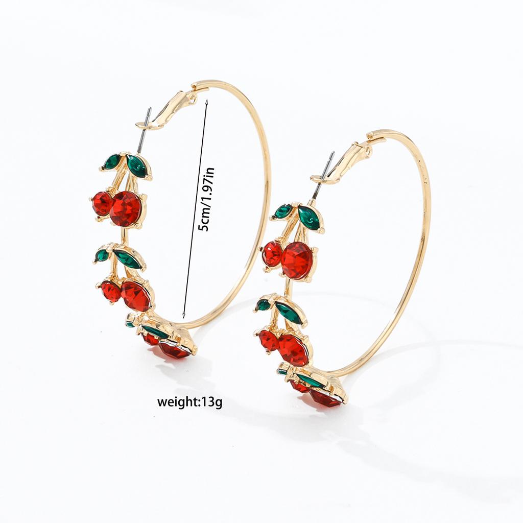 Xiyin, Hot-selling Sweet Fruit Series, Red Cherry Earrings, Women's Fashion Temperament, Elegant Diamond Earrings